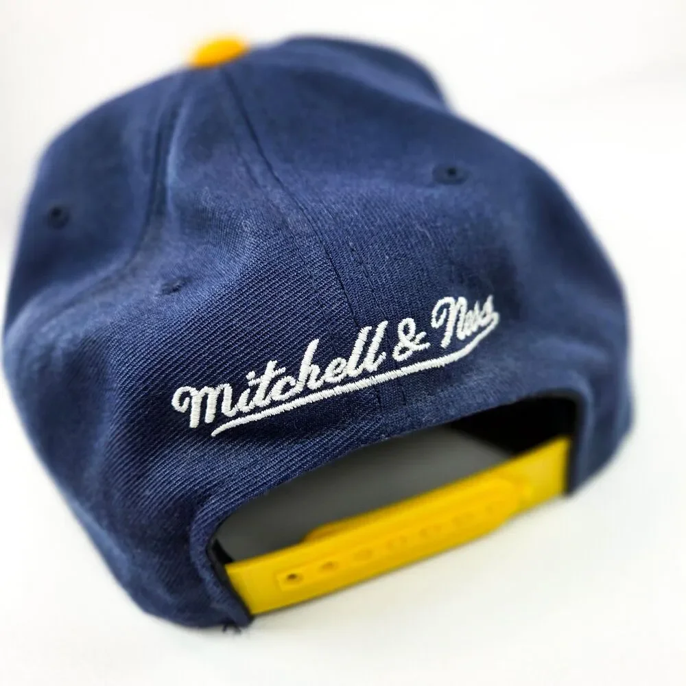 Mitchell & Ness Indiana Pacers Throwback Snapback Hat Navy Yellow Adjustable Cap